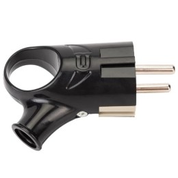 Вилка Евро угловая с кольцом 16А черная IN HOME