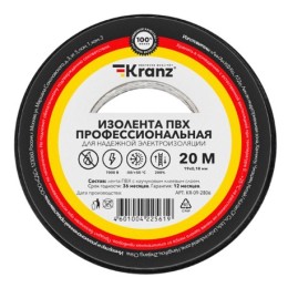 Изолента ПВХ черная профессиональная 0,18х19мм  (рул.20м), Kranz