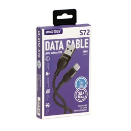 Дата-кабель Smartbuy S72 Type C черный 3А, сил.,  1м.