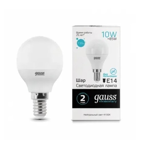 Gauss Лампа LED Elementary G45 10Вт Е14 220В, 4100К, (53120)