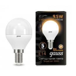 Gauss Лампа LED шар 9,5W Е14, 3000К 220В, FR, (105 101 110)