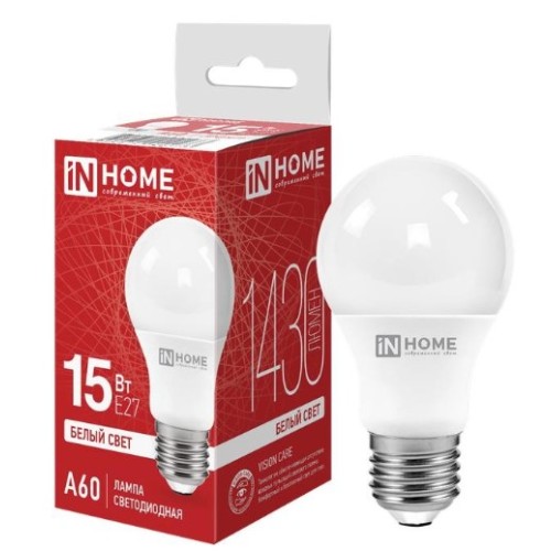 Лампа LED-А60-VC 15Вт, 230В,Е27 4000К 1430Лм   IN HOME