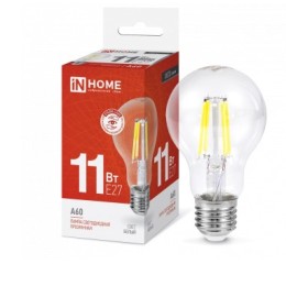 Лампа LED-A60-deco 11Вт, 230В,Е27 4000К 1160Лм прозрачная IN HOME
