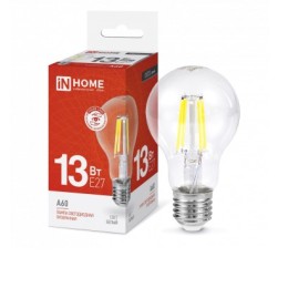 Лампа LED-A60-deco 13Вт, 230В,Е27 4000К 1370Лм прозрачная IN HOME