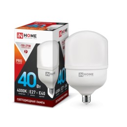 Лампа светодиодная LED-HP-PRO 40Вт 220В Е-27 с адаптером Е40 4000К 3800Лм IN HOME