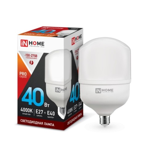 Лампа светодиодная LED-HP-PRO 40Вт 220В Е-27 с адаптером Е40 4000К 3800Лм IN HOME