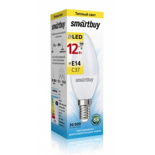 Лампа с/д C37-12W/3000/E14 960Лм SMARTBUY (SBL-C37-12-30K-E14)