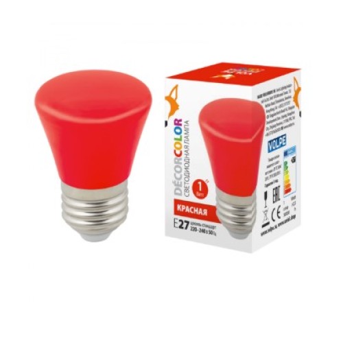 Лампа декор. светодиод. "Колокольчик" мат. Красный 1Вт./Е27 VOLPE LED-D45-1W/RED/E27/FR/C