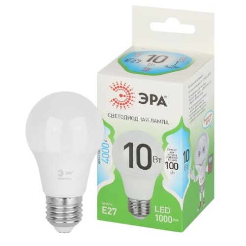 ЭРА Лампа светодиодная A60-10W-840-E27 10Вт 4000К E27 GREEN LINE