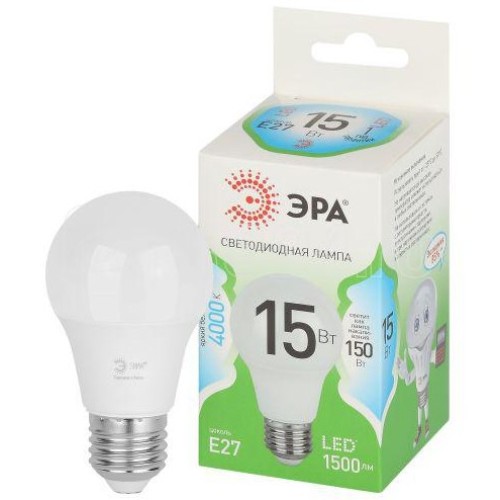ЭРА Лампа светодиодная A60-15W-840-E27 15Вт 4000К E27 GREEN LINE
