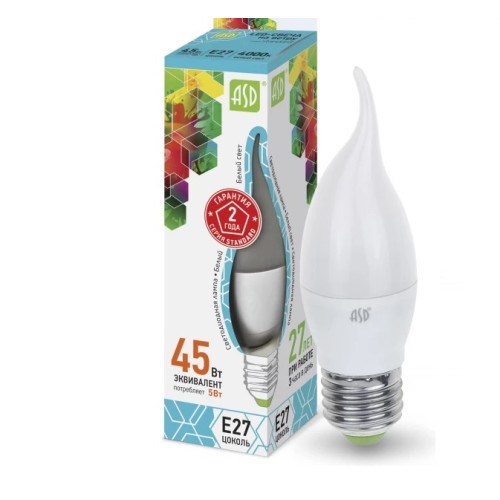 Лампа светодиодная LED-CВЕЧA на ветру -standart 5.0Вт, 220В, Е27 4000К, 450Лм ASD