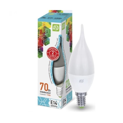 Лампа светодиодная LED-WAP-standart 7.5Вт, 220В, Е14 4000К, 675Лм ASD