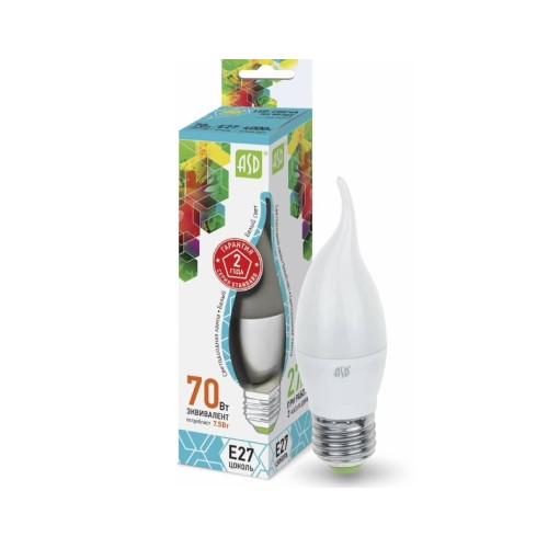 Лампа светодиодная LED-WAP-standart 7.5Вт, 220В, Е27 4000К 675Лм ASD