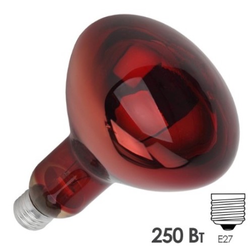 Лампа инфракрасная ИКЗК 250Вт, 220В R127 Е27 красная