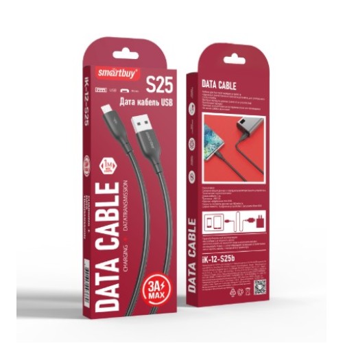 Дата-кабель Smartbuy S25 MicroUSB черн. 3А, 1м.