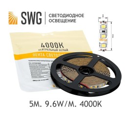 Светодиодная лента SWG  SMD2835-120-12V 9,6 Вт/м. IP20 8мм нейтральный, 4000К   (5м)