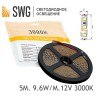 Светодиодная лента SWG SMD2835-120-12V 9,6 Вт/м. IP20 8мм теплый, 3000К (5м)