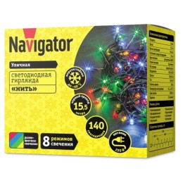Гирлянда NAVIGATOR "нить" RGB 15,5м 8реж. черн. пров. IP44 NGF-S01-140RGB-10-15.5m-230-BL-IP44 