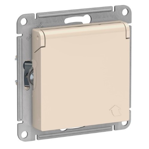 SE AtlasDesign Бежевый Розетка с/з со шторками с крышкой 16А IP20 механизм (ATN000246)