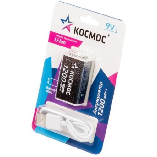 Аккумулятор  Li-ion 9В 1200 мАч (тип  "Крона") Космос