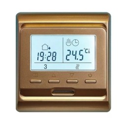 Терморегулятор Е51.716 (золото) встр.3,5кВт, +10..+55гр (жк дисп. прогр. 2 датчика)