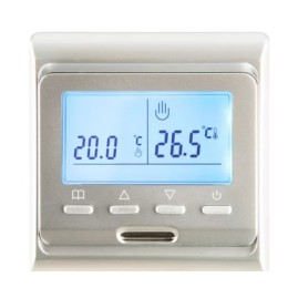 Терморегулятор Е51.716 (серебро) встр.3,5кВт +10..+55гр (жк дисп. прогр. 2 датчика)