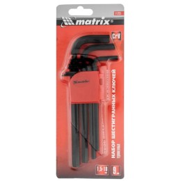 11231 Набор ключей имбусовых  HEX 1.5-10 мм, CR-V 9 шт удлин. Matrix