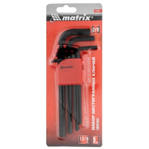 11231 Набор ключей имбусовых  HEX 1.5-10 мм, CR-V 9 шт удлин. Matrix
