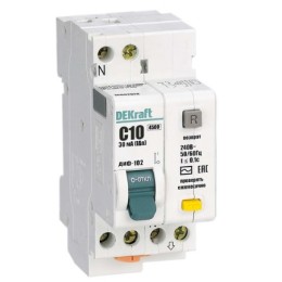 DEKraft Авт. выключатель дифф.тока ДИФ-102 С10А 30мА1Р+N тип AC 4,5кА