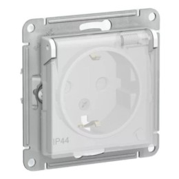 SE AtlasDesign Aqua Бел. Розетка с/з со шторками с крышкой, IP44, 16А механизм (ATN440146)