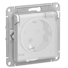 SE AtlasDesign Aqua Бел. Розетка с/з со шторками с крышкой, IP44, 16А механизм (ATN440146)