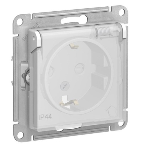 SE AtlasDesign Aqua Бел. Розетка с/з со шторками с крышкой, IP44, 16А механизм (ATN440146)