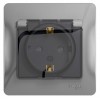 SE Glossa Алюминий Розетка с/з, шторки с крышкой, IP44 (в сборе с рамкой) (GSL000348)