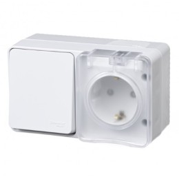 SE AtlasDesign Profi54 Бел. Блок о/у Розетка с з/к со шт.16А + Выкл. 1-кл. 10А, IP54 (ATN540170)