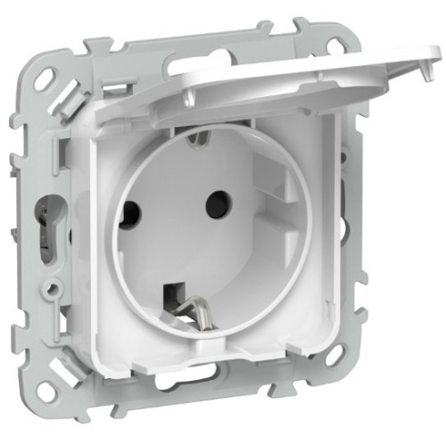 FLITE Розетка с з/к с з/шт и крышкой безвинтовое крепление  РСшкр11-1-44-ФлБ 16А IP44 белый