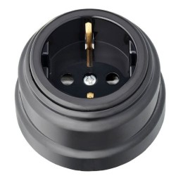 Розетка РА16-0202 с з/к черный пласт. (РЕТРО)