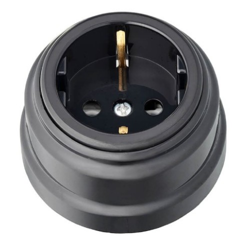 Розетка РА16-0202 с з/к черный пласт. (РЕТРО)